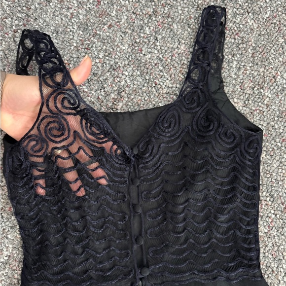 Jessica McClintock Black Sleeveless Lace Whimsical Goth Grunge Vintage Dress - Picture 10 of 10